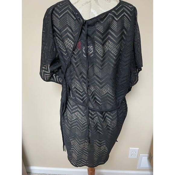 Black Beach Swim Cover up Tie Waist M - Picture 2 of 4